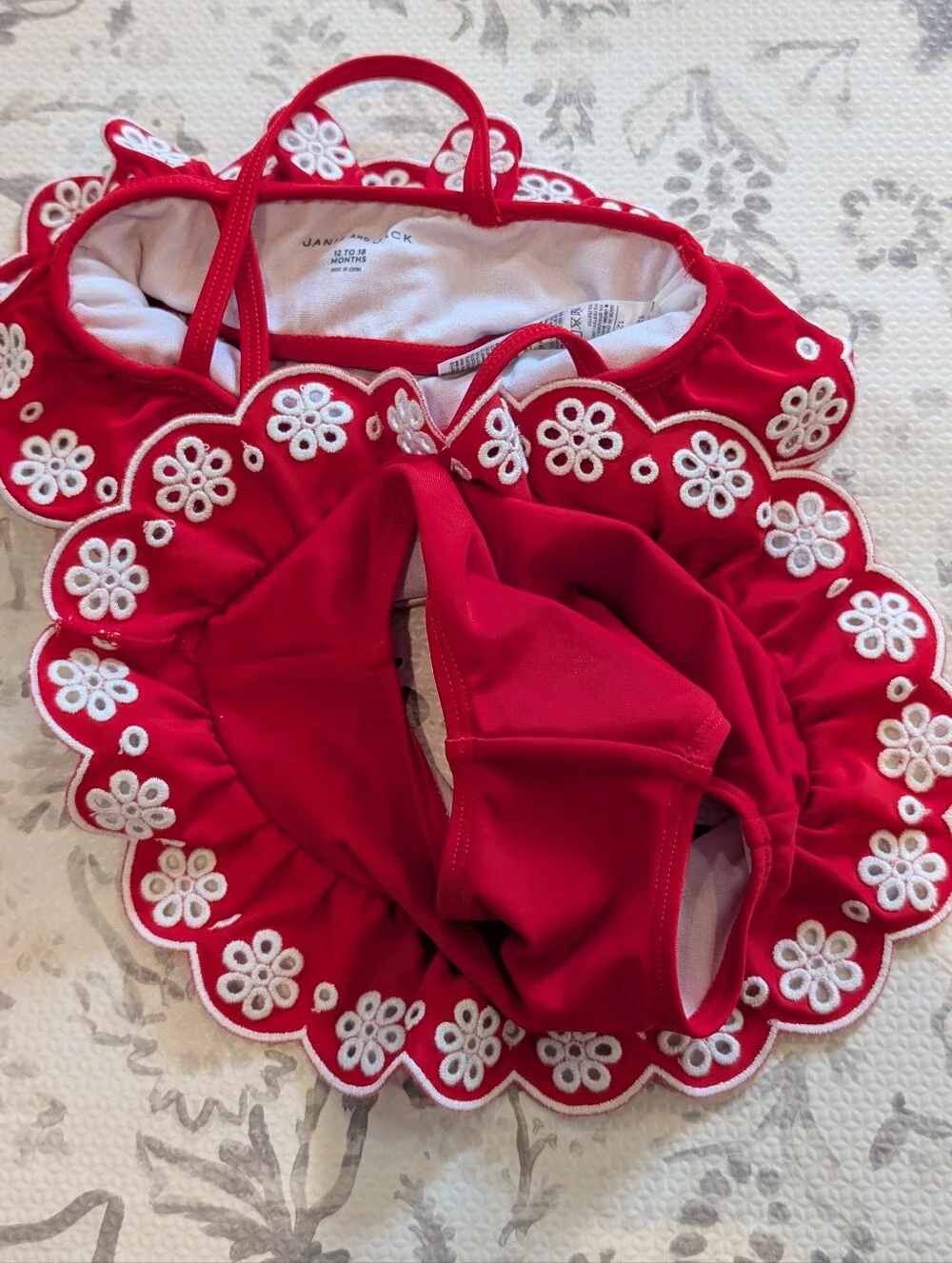 Janie and Jack | Red & White Eyelet Ruffle Bikini| 12-18 Months